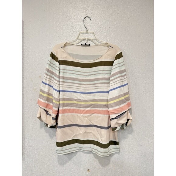 Lafayette 148 New York Tops - LAFAYETTE 148 NEW YORK Elisio Mesa Stripe Ruched-Sleeve Blouse Size Medium